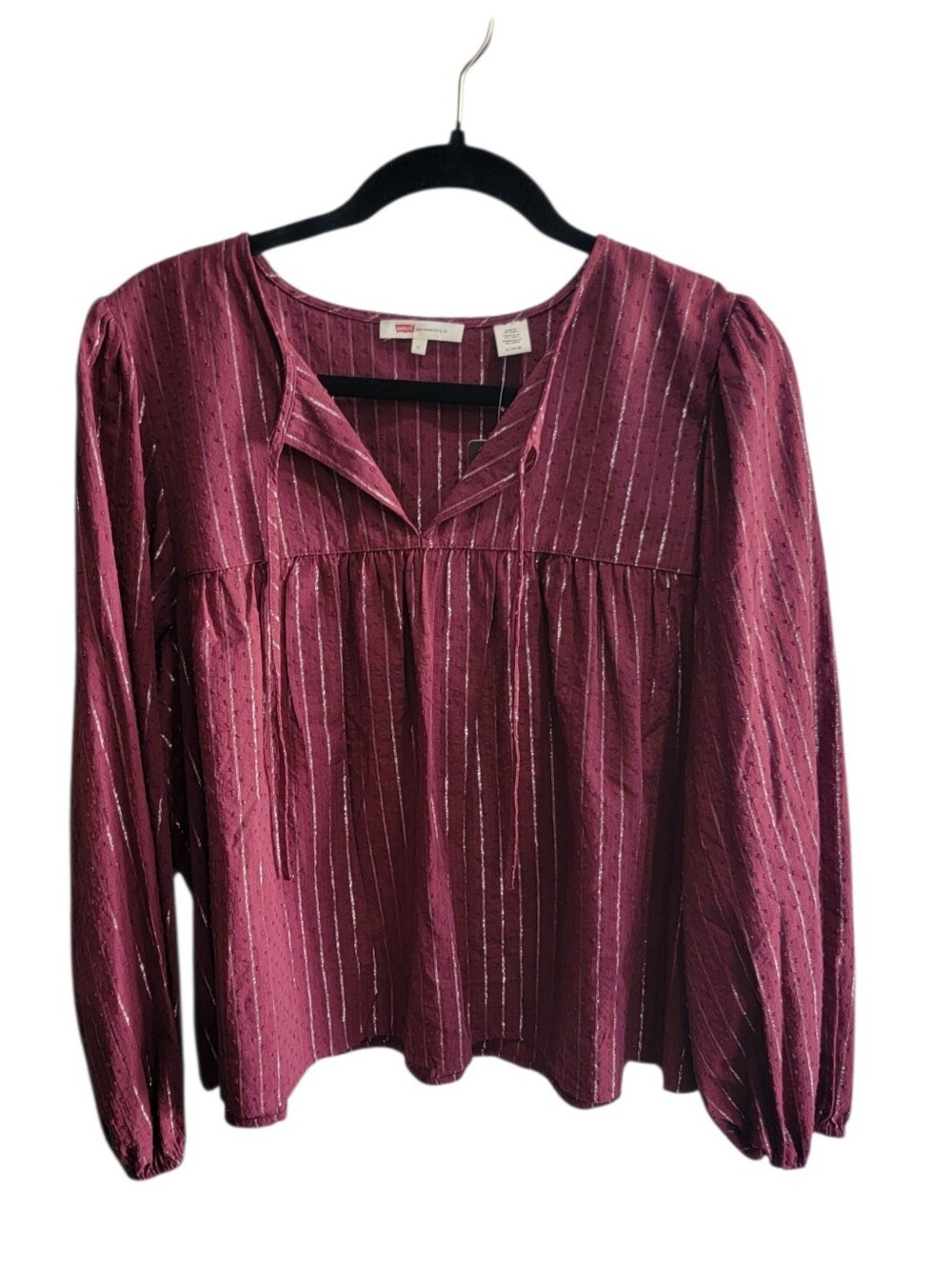 Levi's Burgandy Metallic-Striped Peasant Blouse - Size XL